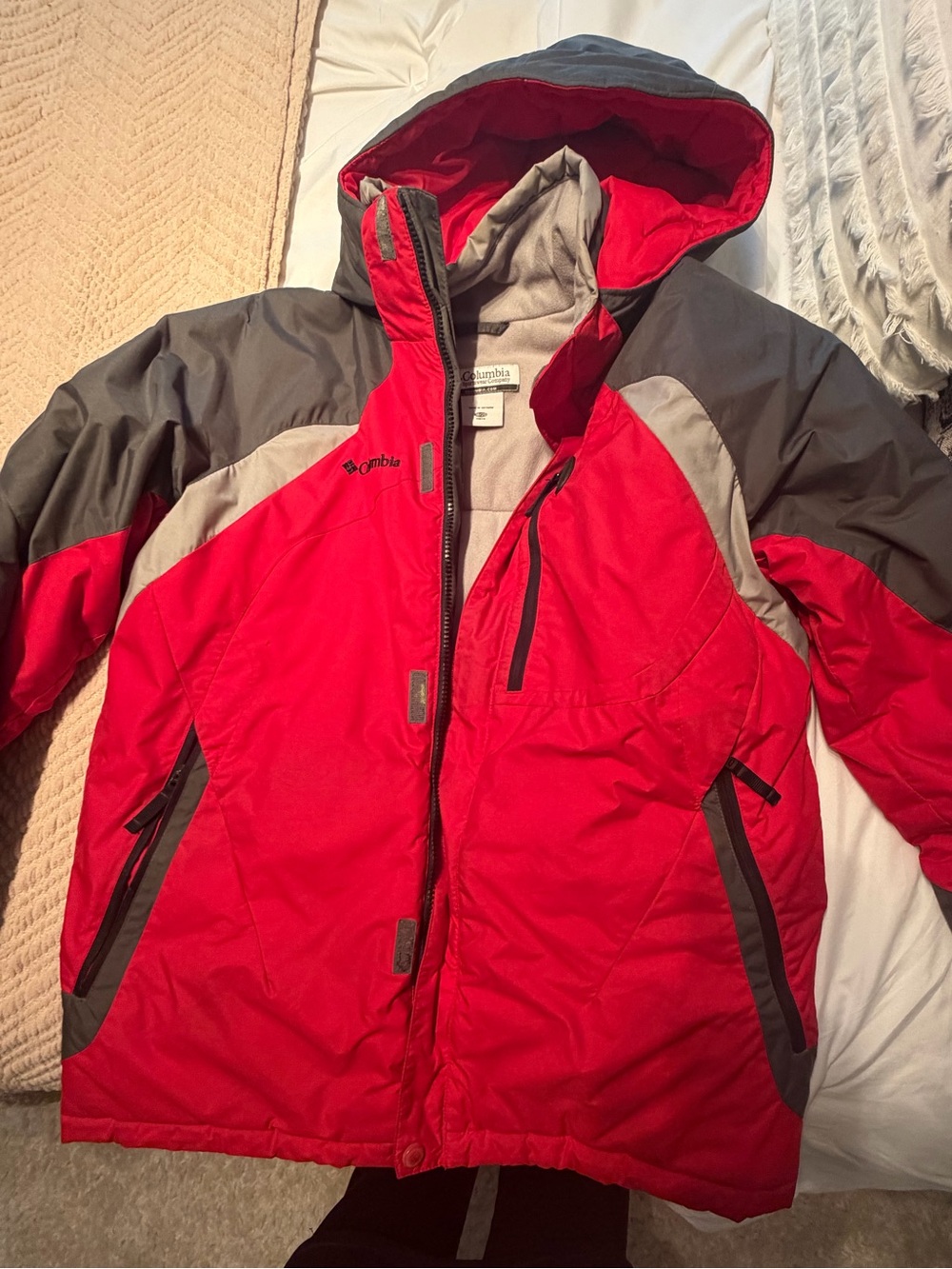 Columbia Kids Red and Gray Hooded Puffer Jacket